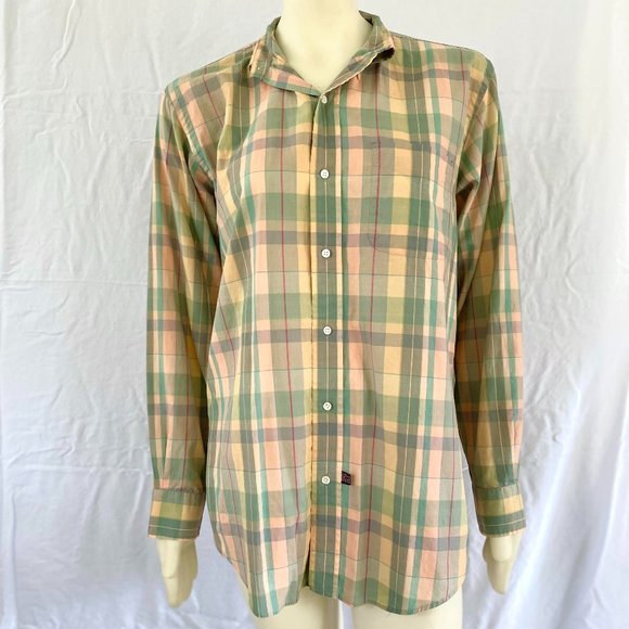 Vintage Light Pink Green and Yellow Plaid Button Down - Jeffrey Banks - Picture 1 of 7
